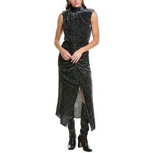 Ramy Brook Lennon Silk-Blend Velvet Midi Dress Black Grey Leopard Print Sz 8 NEW
